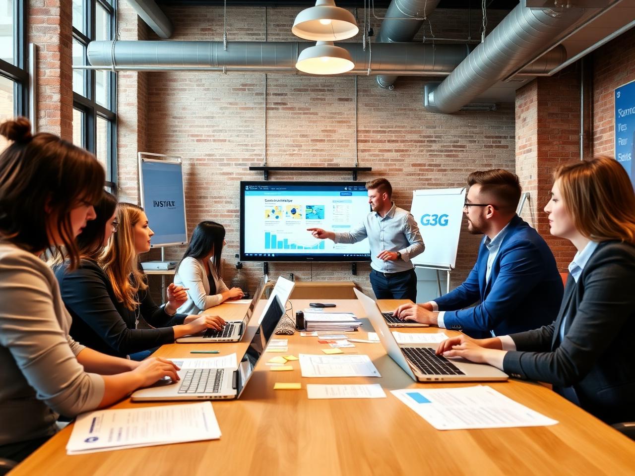 Workshop pratico di marketing: lavoro di gruppo al tavolo con il docente